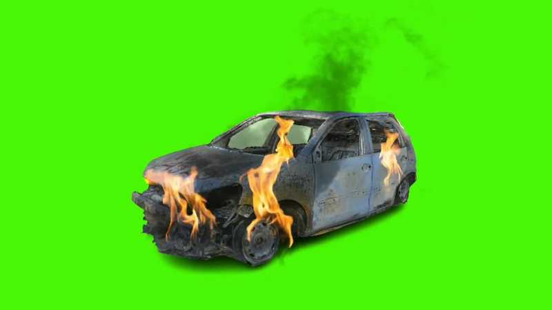 绿幕视频素材轿车着火