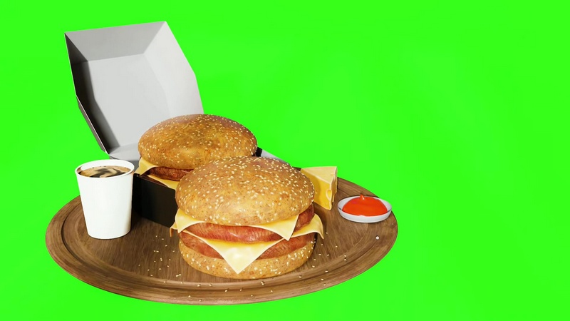 绿幕视频素材汉堡套餐